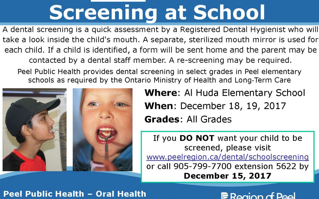Free Dental Screening for all Grades – Dec 18th, 2017